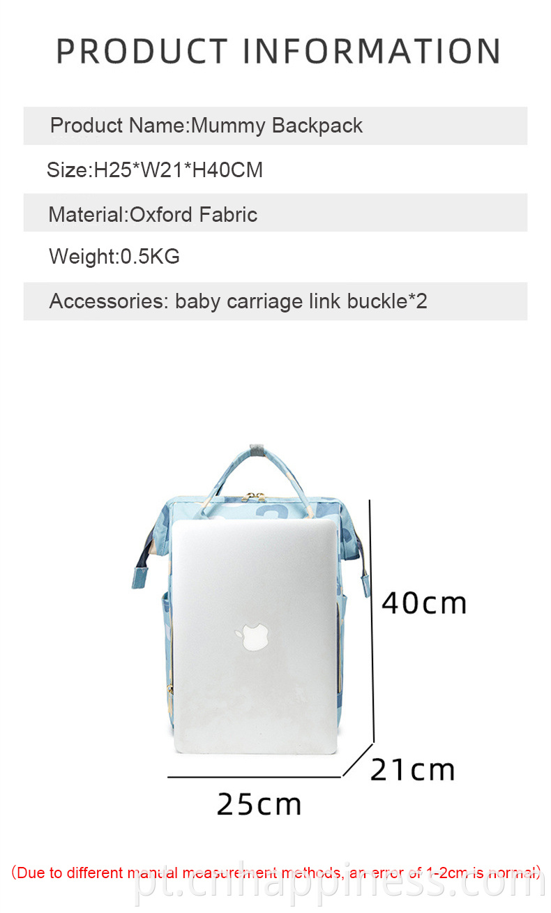 Bolsa de fraldas de fraldas de bolsa de mamãe grande personalizada com um cabide térmico